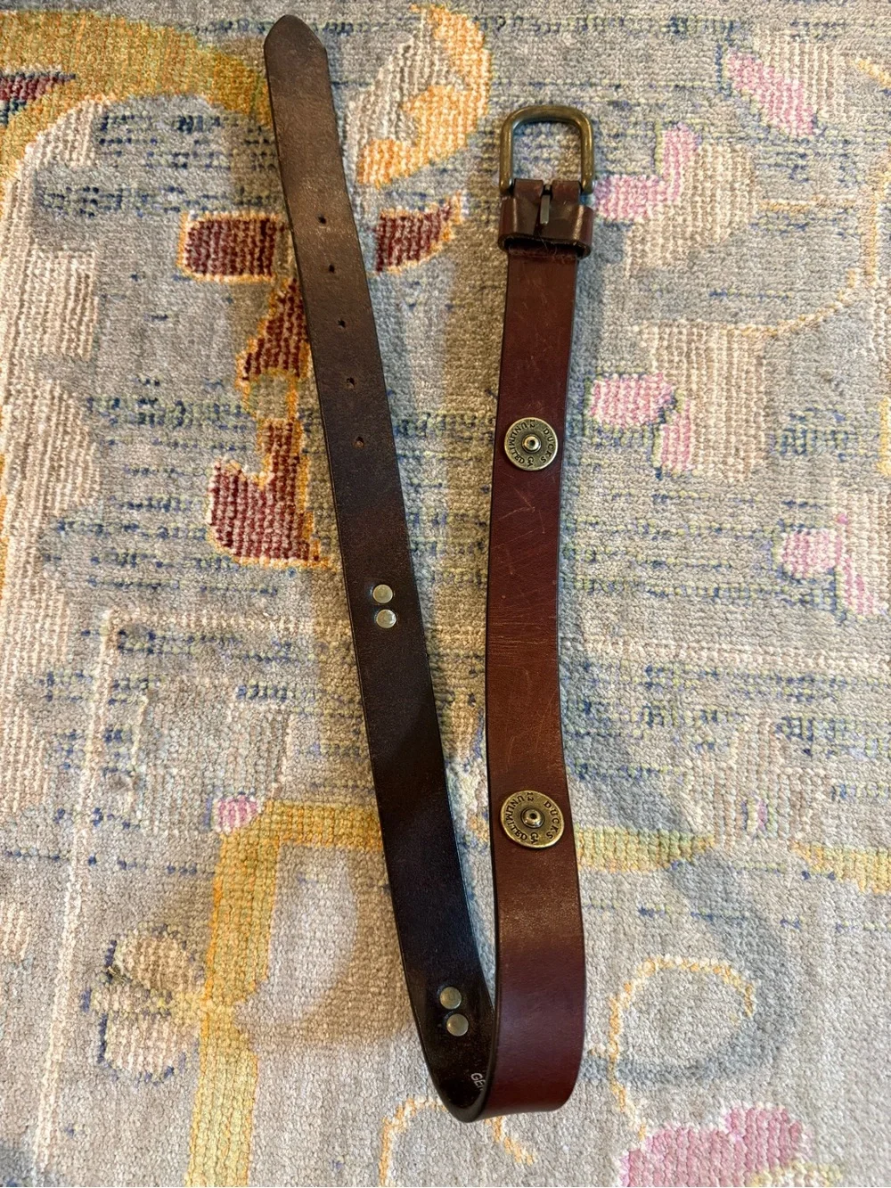Boys Ducks Unlimited Brown Leather Belt 12GA Shotgun Shell Concho Brass Buckle L